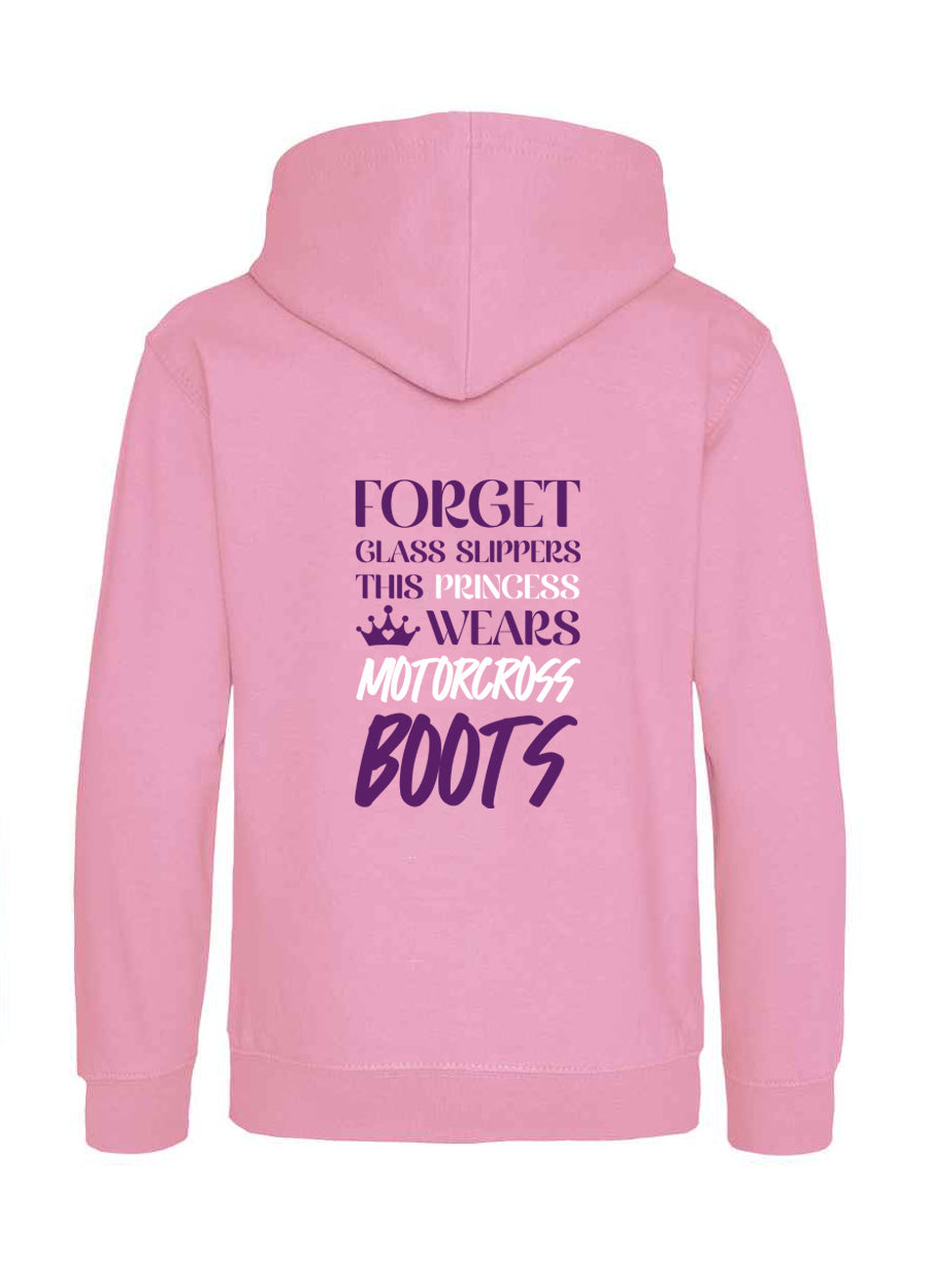 Pink Hoodie, Princess wears MX Boots