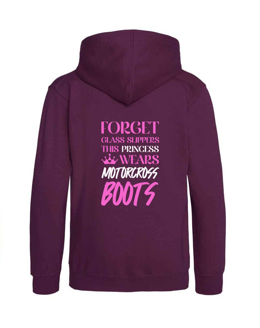 Plum Hoodie, Princess wears MX Boots