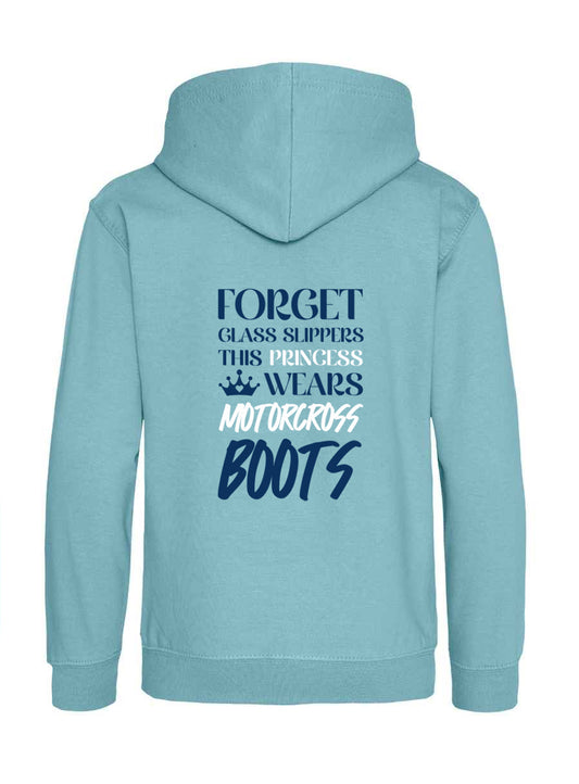 Turquoise Hoodie, Princess wears MX Boots